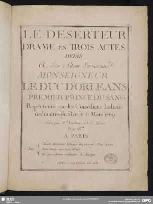 Le déserteur : drame en trois actes
