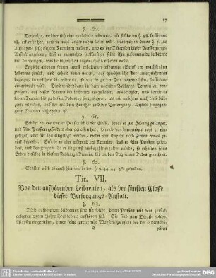 Tit. VII. Von den aufhörenden Leibrenten, als der fünften Classe dieser Versorgungs-Anstalt