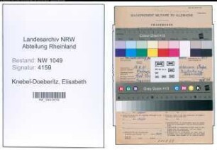 Entnazifizierung Elisabeth Von Knebel-Doeberitz , geb. 18.05.1891 (Kassiererin)