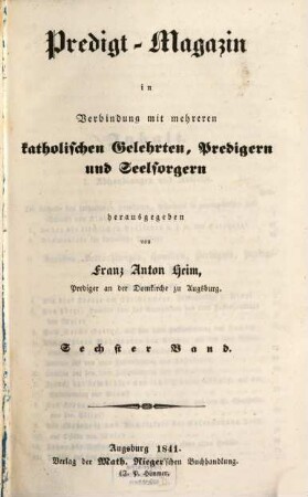 Predigt-Magazin. 6. 1841