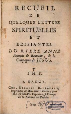 Recueil de quelques lettres spirituelles