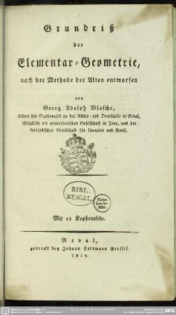 Grundriß der Elementar-Geometrie nach der Methode der Alten