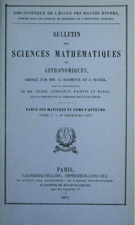 Tome V. - 2e Semestre 1873.
