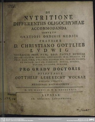 De Nutritione Differentiis Oligochymiae Accomodanda