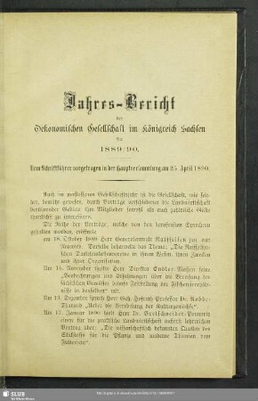 Jahres-Bericht der Oekonomischen Gesellschaft im Königreich Sachsen für 1889/90