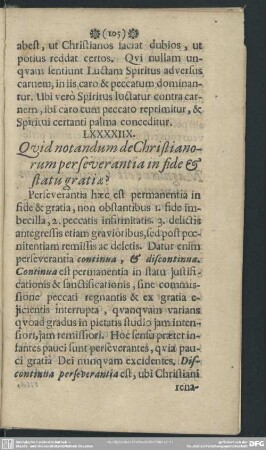 LXXXXIIX. Quid notandum de Christianorum per severantia in fide & statu gratiae?