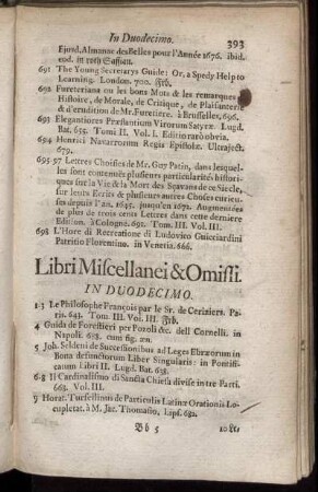 Libri Miscellanei & Omissi. In Duodecimo.