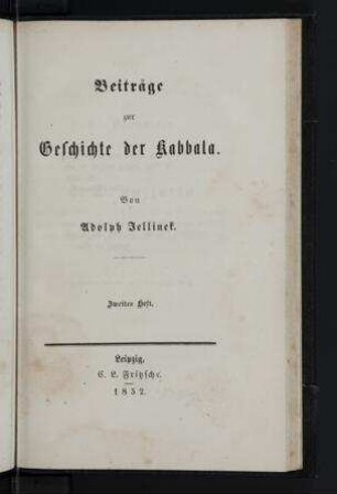 Beiträge zur Geschichte der Kabbala / von Adolph Jellinek