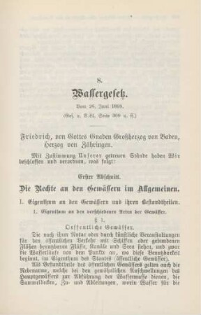 8. Wassergesetz. Vom 26. Juni 1899