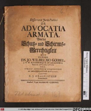 Dissertatio Juris Publici De Advocatia Armata