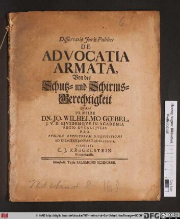 Dissertatio Juris Publici De Advocatia Armata