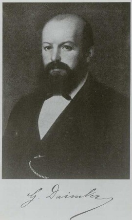 Porträt Gottlieb Daimler (1834-1900; Ingenieur, Industrieller, Kraftfahrzeuge und Motorenbau). Reproduktion aus Conrad Natschoß: Große Ingenieure. München/Berlin Abb. 40 Seite 261