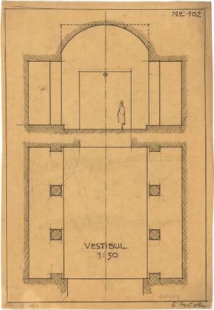 Pfann, Paul; Übungsblätter zur Perspektive - Vestibül (Grundriss, Ansicht)