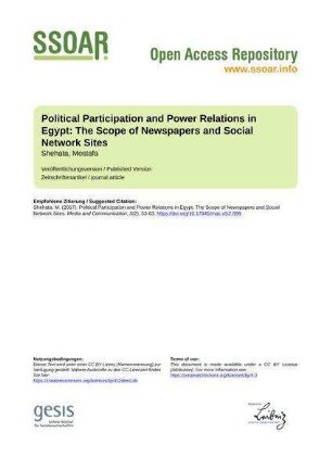Political Participation and Power Relations in Egypt: The Scope of Newspapers and Social Network Sites