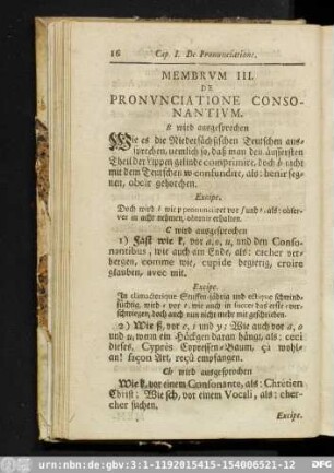 Membrum III. De Pronunciatione Consonantium.
