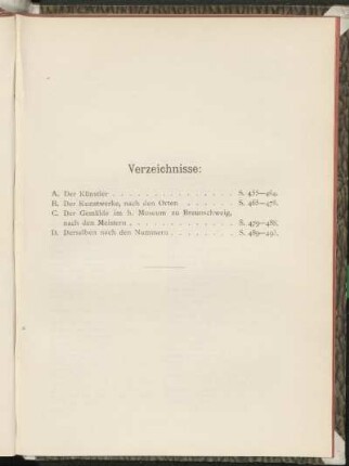 Verzeichnisse: