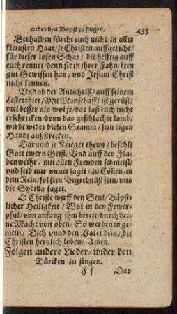 Folgen andere Lieder/ wider den Türcken zu singen.