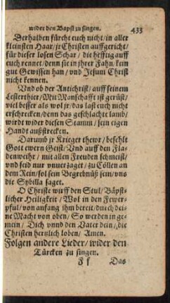 Folgen andere Lieder/ wider den Türcken zu singen.