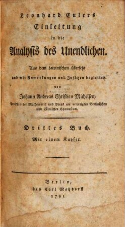 Leonhard Eulers Einleitung in die Analysis des Unendlichen, Drittes Buch. Die Theorie der Gleichungen