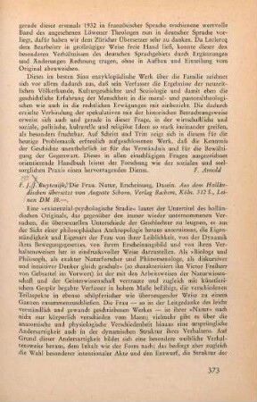 373-374 [Rezension] Buytendijk, Frederik J. J., Die Frau
