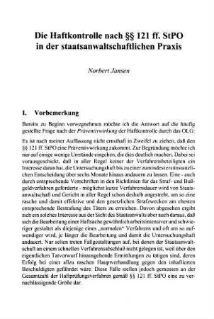 129-134, Die Haftkontrolle nach §§ 121 ff. StPO in der staatsanwaltschaftlichen Praxis