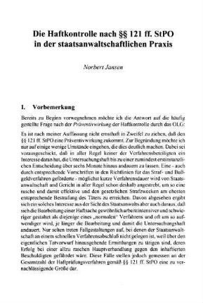 129-134, Die Haftkontrolle nach §§ 121 ff. StPO in der staatsanwaltschaftlichen Praxis