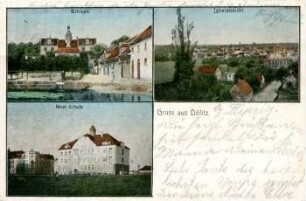 Gruss aus Dölitz : Schloss ; Neue Schule ; Lokalansicht