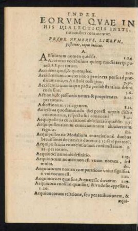 Index. Eorum Quae In His Dialecticis Institutionibus continentur.