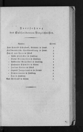 Fortsetzung des Subscribenten-Verzeichnisses.