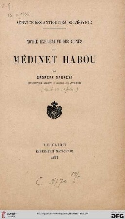 Notice explicative des ruines de Médinet Habou