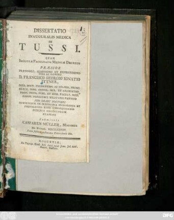 Dissertatio Inauguralis Medica De Tussi