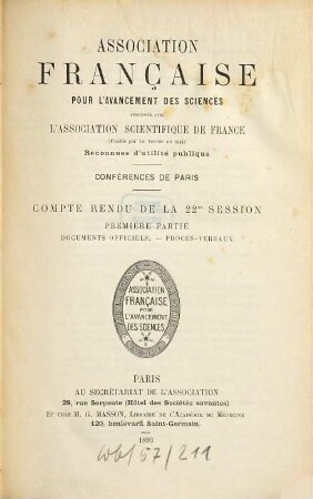 Comptes rendus de la ... session. 22. 1893, Partie 1