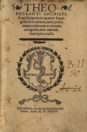 Theophylacti Archiepiscopi Bulagriæ in quatuor Euangelia enarrationes