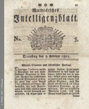 No. 5, Dienstag den 3. Februar 1801
