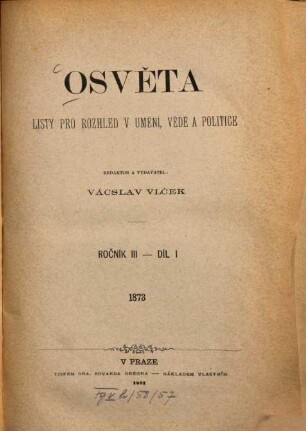 Osvěta : listy pro rozhled v uměni, vědě a politice. 3, 3. 1873