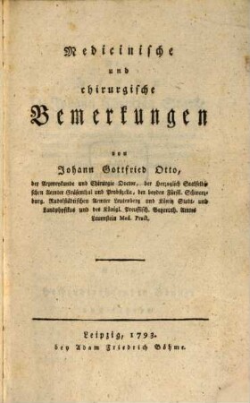 Medicinische und chirurgische Bemerkungen