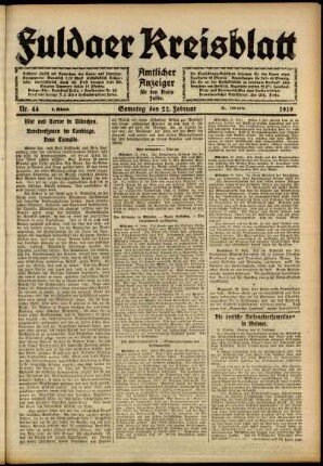 Erste Ausgabe vom Samstag, den 22. Februar 1919.