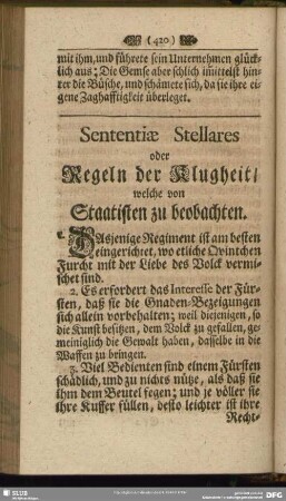 Sententiae Stellares oder Regeln der Klugheit, welche von Staatisten zu beobachten.