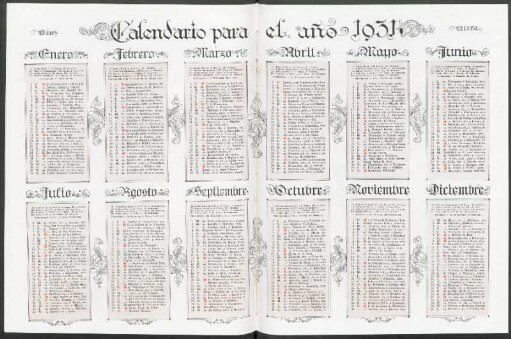Calendario para el año 1931