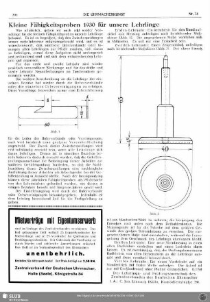 Kleine Fähigkeitsproben 1930 für unsere Lehrlinge