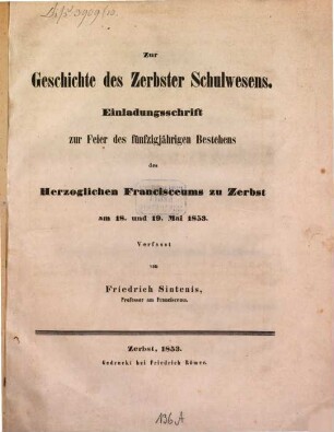 Zur Geschichte des Zerbster Schulwesens