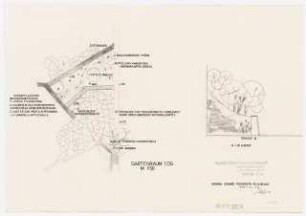 Haus und Garten H. Bense, Stuttgart: Pflanzplan und Ansicht Gartenraum, 1. OG (Blatt VII A), 1:50, 1:20