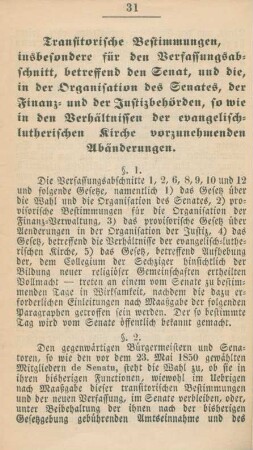 Transitorische Bestimmungen, insbesondere für den Verfassungsabschnitt ...