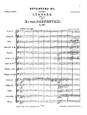 Beethoven's Werke, 19 = Serie 3: Ouverturen für Orchester. Ouverture zu Leonore (Fidelio) No. 1 : op. 138