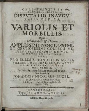 Disputatio Inauguralis Medica, De Variolis Et Morbillis
