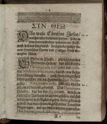 Textus; Exordium; Exegesis; Pars secunda; Tertia Pars; Personalia.