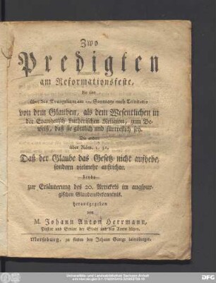 Zwo Predigten am Reformationsfeste