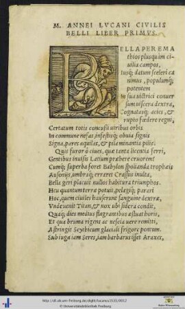 Marci Annei Lucani Civilis Belli Liber Primus