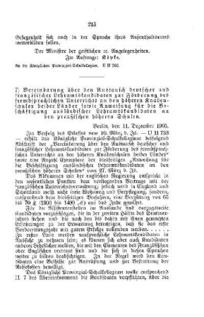 Vereinbarung über den Austausch deutscher und französischer Lehramtskandidaten zur Förderung des fremdsprachlichen Unterrichts an den höheren Knabenschulen beider Länder sowie Anweisung für die Beschäftigung ausländischer Lehramtskandidaten an den preußischen höheren Schulen : [C. Höhere Lehranstalten]