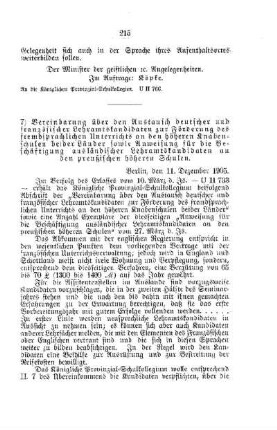 Vereinbarung über den Austausch deutscher und französischer Lehramtskandidaten zur Förderung des fremdsprachlichen Unterrichts an den höheren Knabenschulen beider Länder sowie Anweisung für die Beschäftigung ausländischer Lehramtskandidaten an den preußischen höheren Schulen : [C. Höhere Lehranstalten]